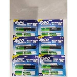 6 Pack - Expo 4ct Fine Mixed 2 Dry / 2 Wet Erase Marker Assorted Green NEW